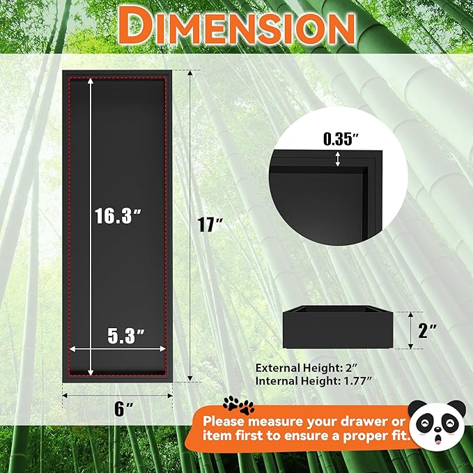 Lixple Bamboo Drawer Organizer, Extra Large Silverware Organizer for Kitchen Drawer, Stackable Utensil Organizer, 2 Pcs Toilet Tank Topper Tray, Wooden Toilet Paper Basket (Black, 17 X 6 X 2 Inch)