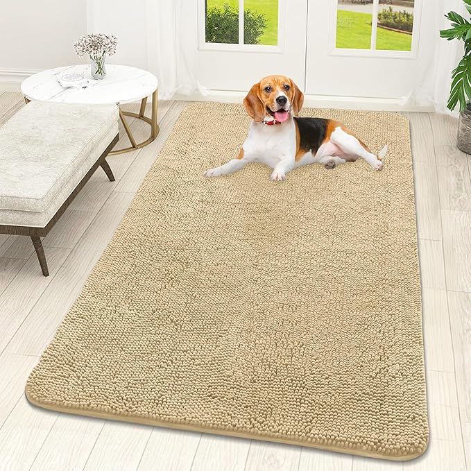 OLANLY Dog Door Mat for Muddy Paws 59x32, Absorbs Moisture and Dirt, Absorbent Non-Slip Washable Doormat, Quick Dry Chenille Mud Mat for Dogs, Entry Indoor Entryway Carpet for Inside Floor, Sand