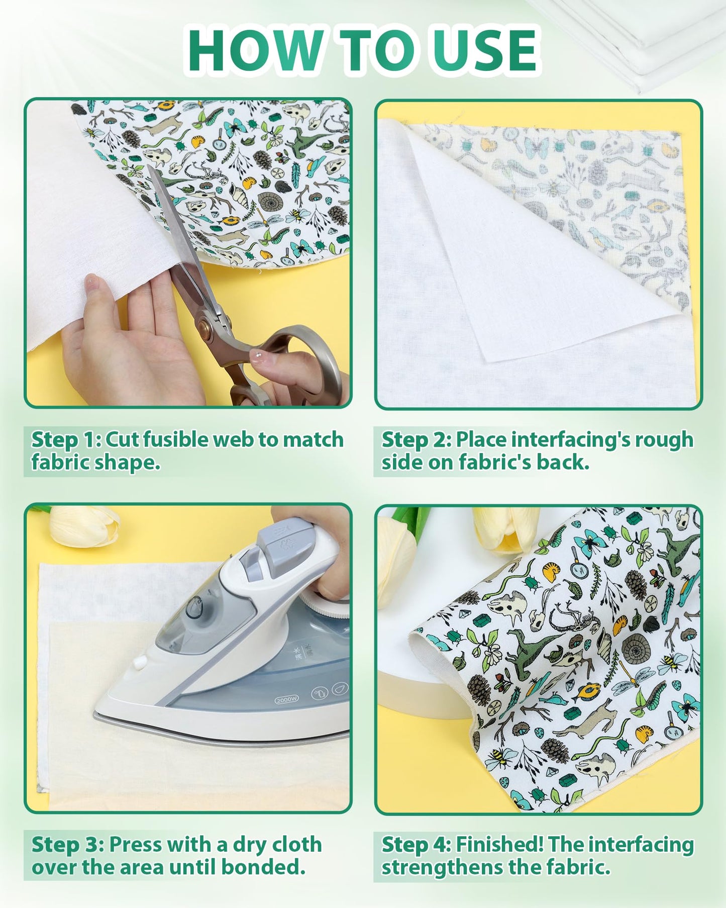 PLANTIONAL Woven Cotton Iron-On Fusible Interfacing: 44 inch X 2 Yards White Heavy Weight 100% Cotton Single-Sided Interfacing for Blouses Dress Shirts Collars DIY Crafts Supplies