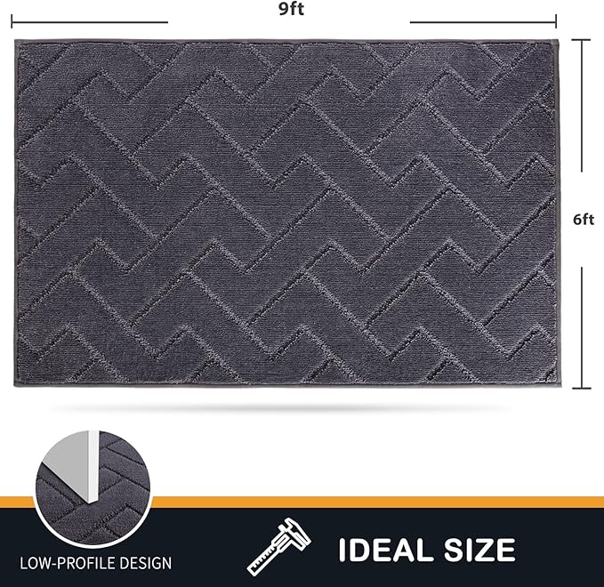 PURRUGS Easy Care Area Rug 6ft x 9ft, Non-Slip Machine Washable Entry Rug, Stain Resistant Accent Rug for Hallway, Bedroom, Living Room and Mudroom, Grey