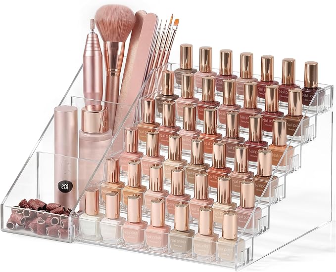 HBlife 6 Tier Nail Polish Organizer with Nail Supplies Organizer, Clear Acrylic Nail Polish Holder Display Stand for Gel Polish (1 Pack)