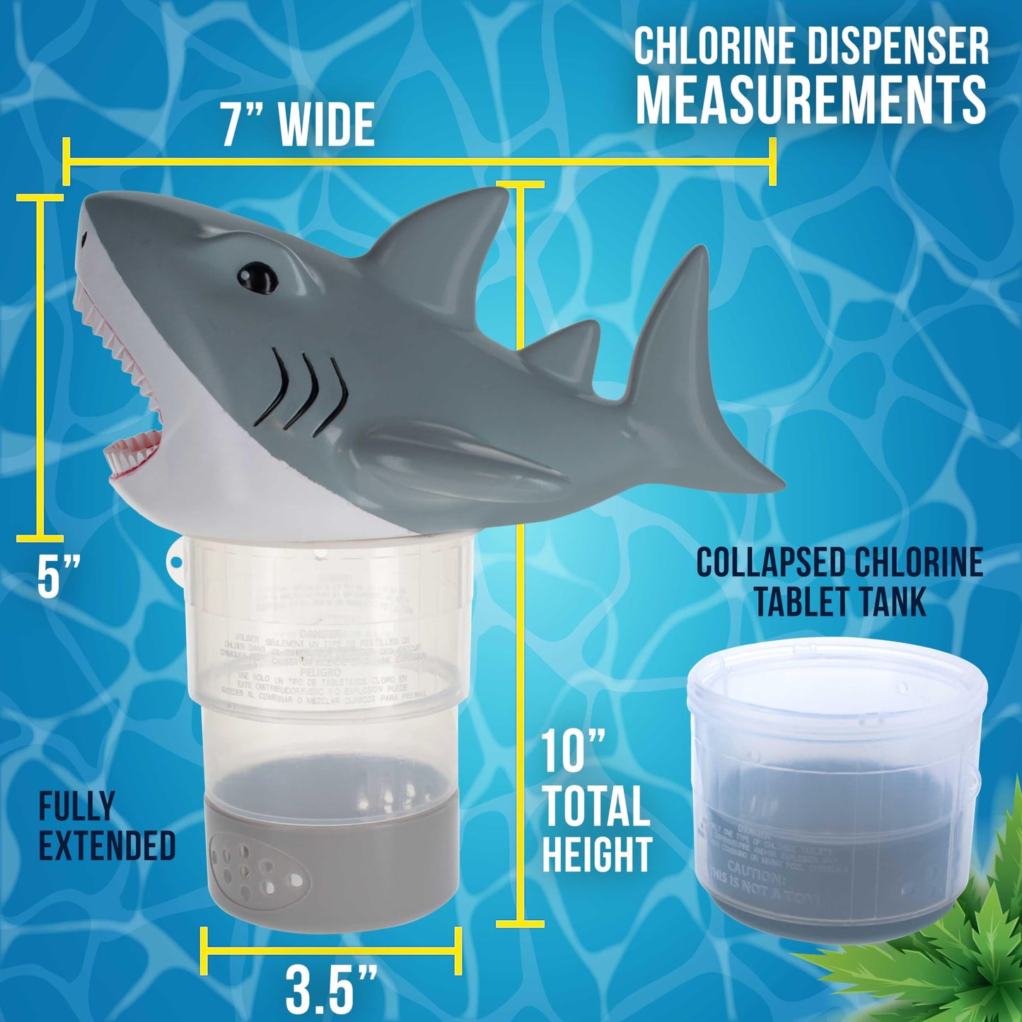 U.S. Pool Supply Open Jaws Great White Shark Floating Pool Chlorine Dispenser, Collapsible Base, Holds 3" Tablets - Scary Teeth, Fun Animal Float Floater Decoration, Adjustable Balanced Delivery, Spa