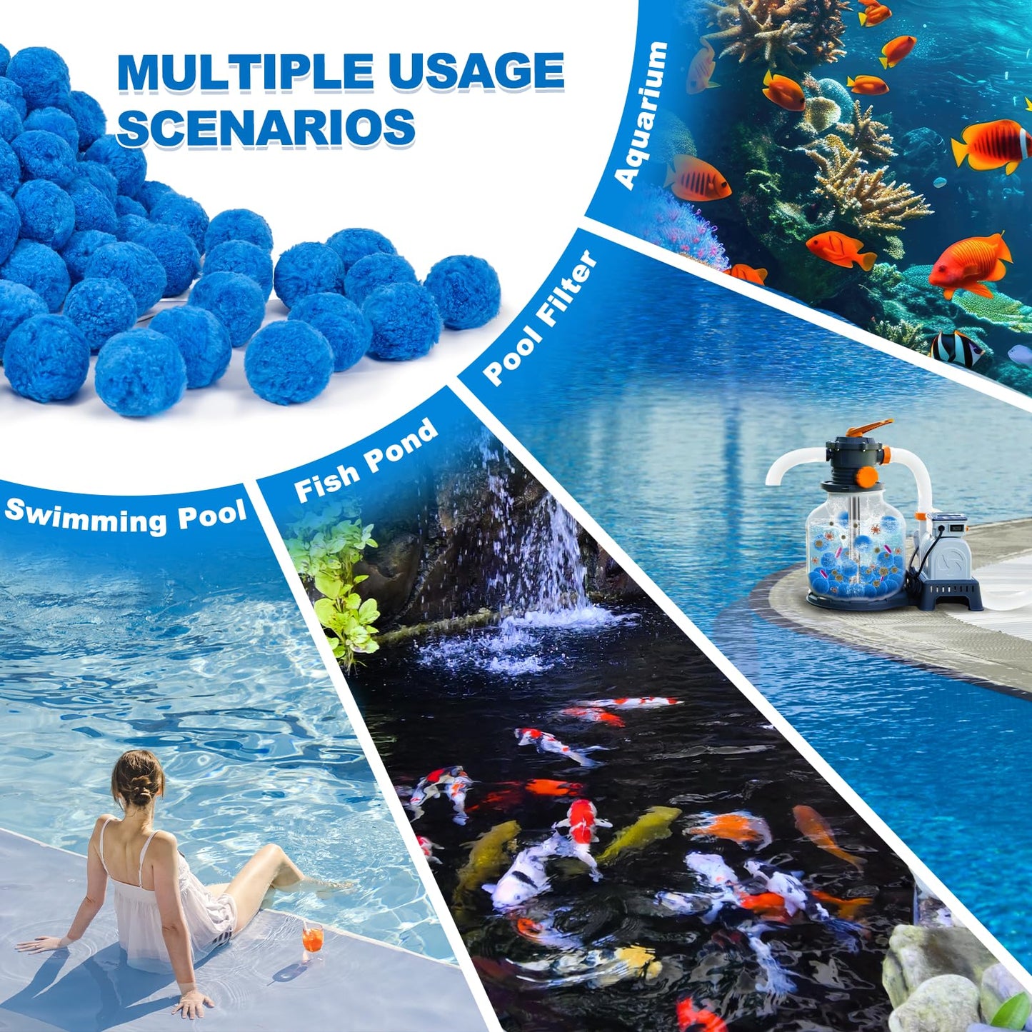 TTQ Pool Filter Balls for Sand Filter Systems, 3.3 Lbs Reusable Polyester Fiber Filter Media, Blue Filter Balls for Above Ground and Inground Pools
