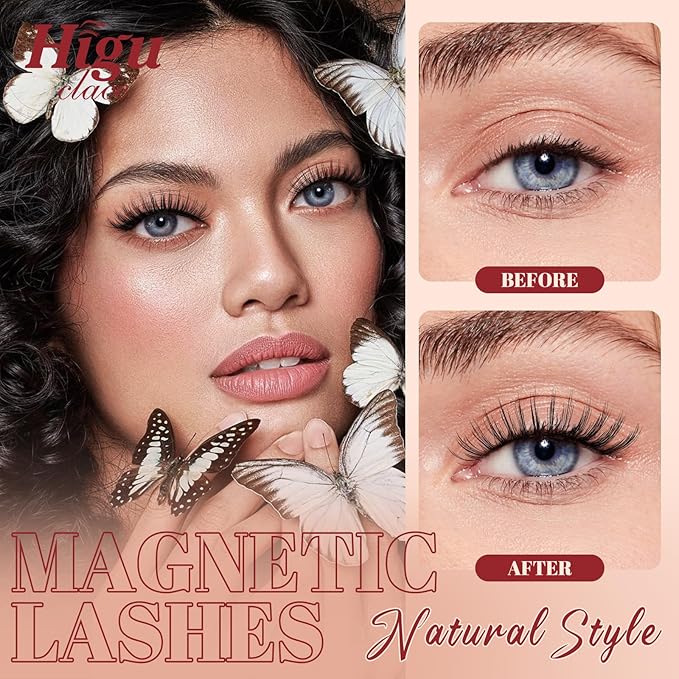 Higu clace Magnetic-Eyelashes, Soft Reusable Magnetic Eyelashes with Applicator No Glue Needed Manga Lashes Comfortable for Makeup Can Cosplay(RC-NZ-D)