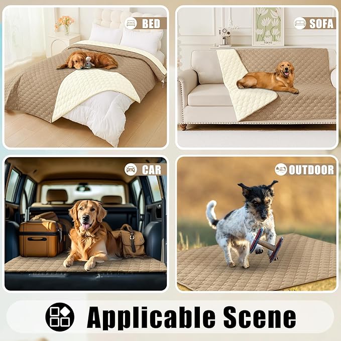 Smiry Waterproof Dog Bed Cover Blanket, Soft Reversible Pet Blanket, Washable Leakproof Cats Dogs Couch Cover for Sofa, Couch, Furniture (82x102 Inch, Camel/Beige)
