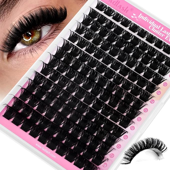 FADLASH Fluffy Lash Clusters 200D Eyelash Clusters 12-18mm Individual Clusters Eyelash Extensions Volume Lash Extensions DIY at Home (200D, 12-18mm)