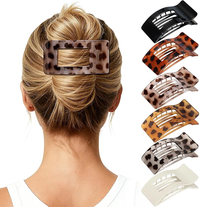 French Flat Hair Clips for Women 6pcs Hair Claw Clips for Thick or Thin Hair Matte Claw Clips for Girls Barrettes Non-Slip Strong Hold Hair Accessories for Women (Tortoise)
