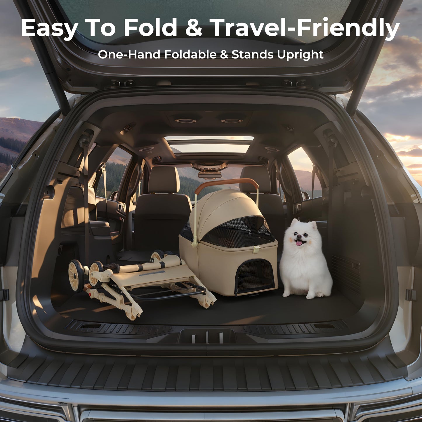 Dog Cat Stroller for Small & Medium Pets up to 55 lbs, Foldable Pet Stroller with Detachable Carrier, 4 Swivel Wheels, Adjustable Handle & Canopy