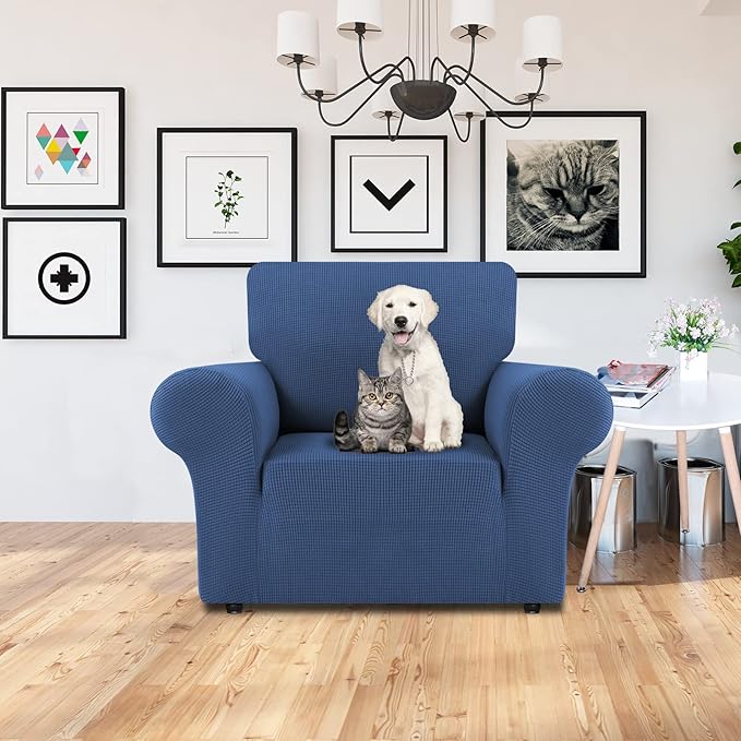 LURKA Stretch Chair Sofa Slipcovers 1 Piece Couch Covers for Sofa Furniture Protector Full Sofa Covers with Elastic Bottom for Kids and Dog (Small, Blue)