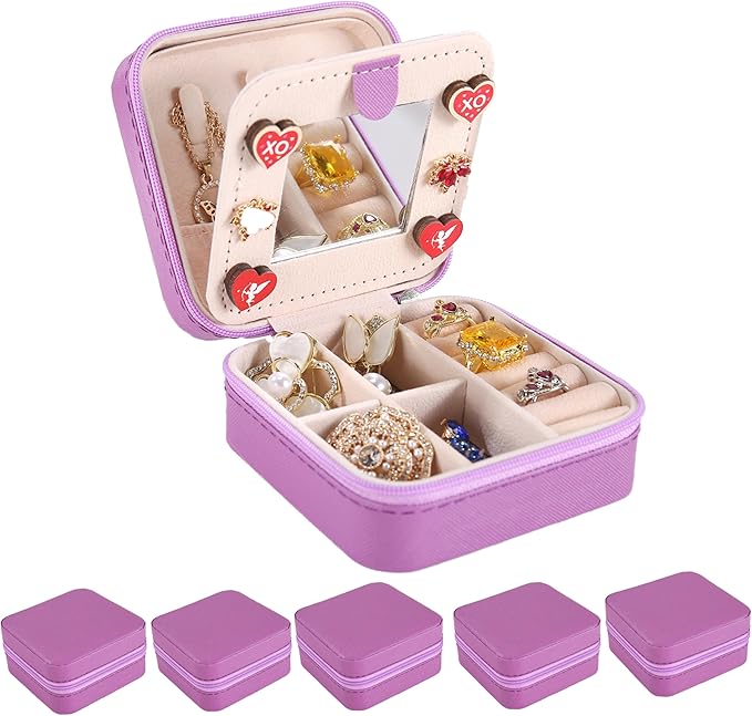 KElofoN Travel jewelry case Travel jewelry box Travel Jewelry Organizer Small Jewelry Organizer Box for Girls Women with Mirror (Purple-5)