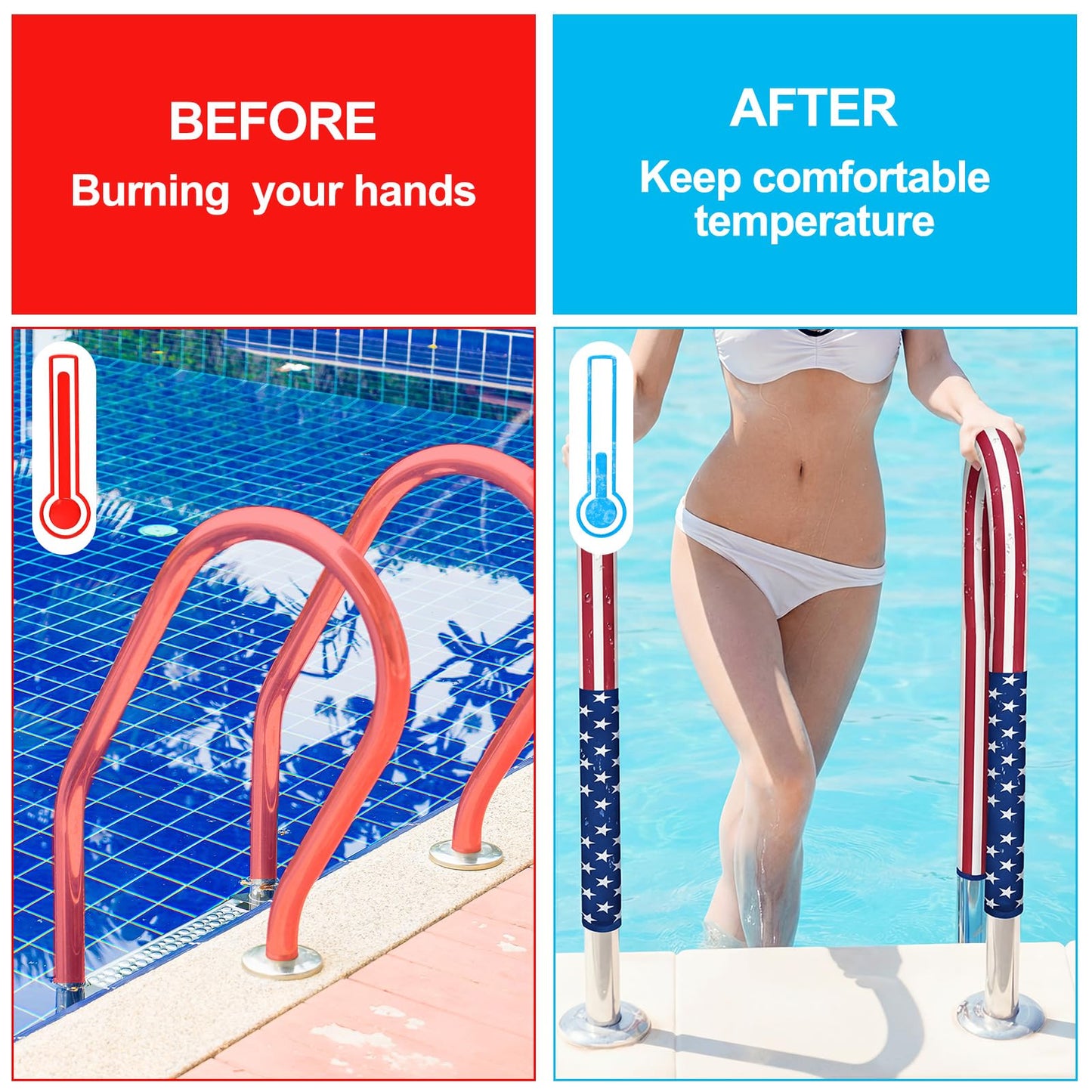 Junkin Pool Handrail Cover 8 ft Swimming Pool Ladder Hand Rail Cover with Zippers Slip Resistant Railing 250th Anniversary Flag 4th of July Patriotic Rail Grip for Inground Swimming Pools