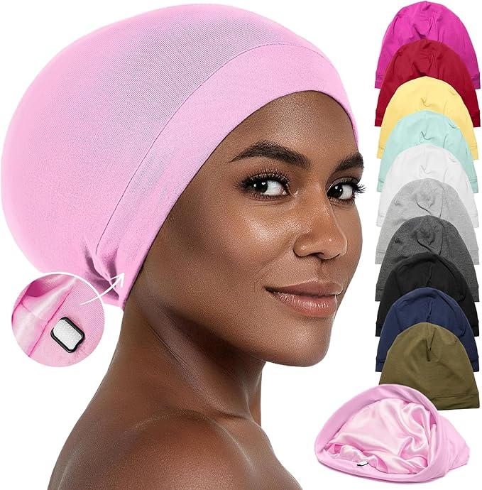 CAPLORD Satin Bonnet for Sleeping, Curly Hair Wrap Sleep for Men, Adjustable Silk Beanies for Women, Silk Hair Bonnet