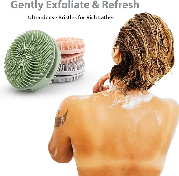 2 Pack Silicone Exfoliating Body Scrubber, Silicone Body Brush, Soft Silicone Loofah for Sensitive Skin, Shower Head Massager, Easy to Clean, Lathers Well(Pink&Black)