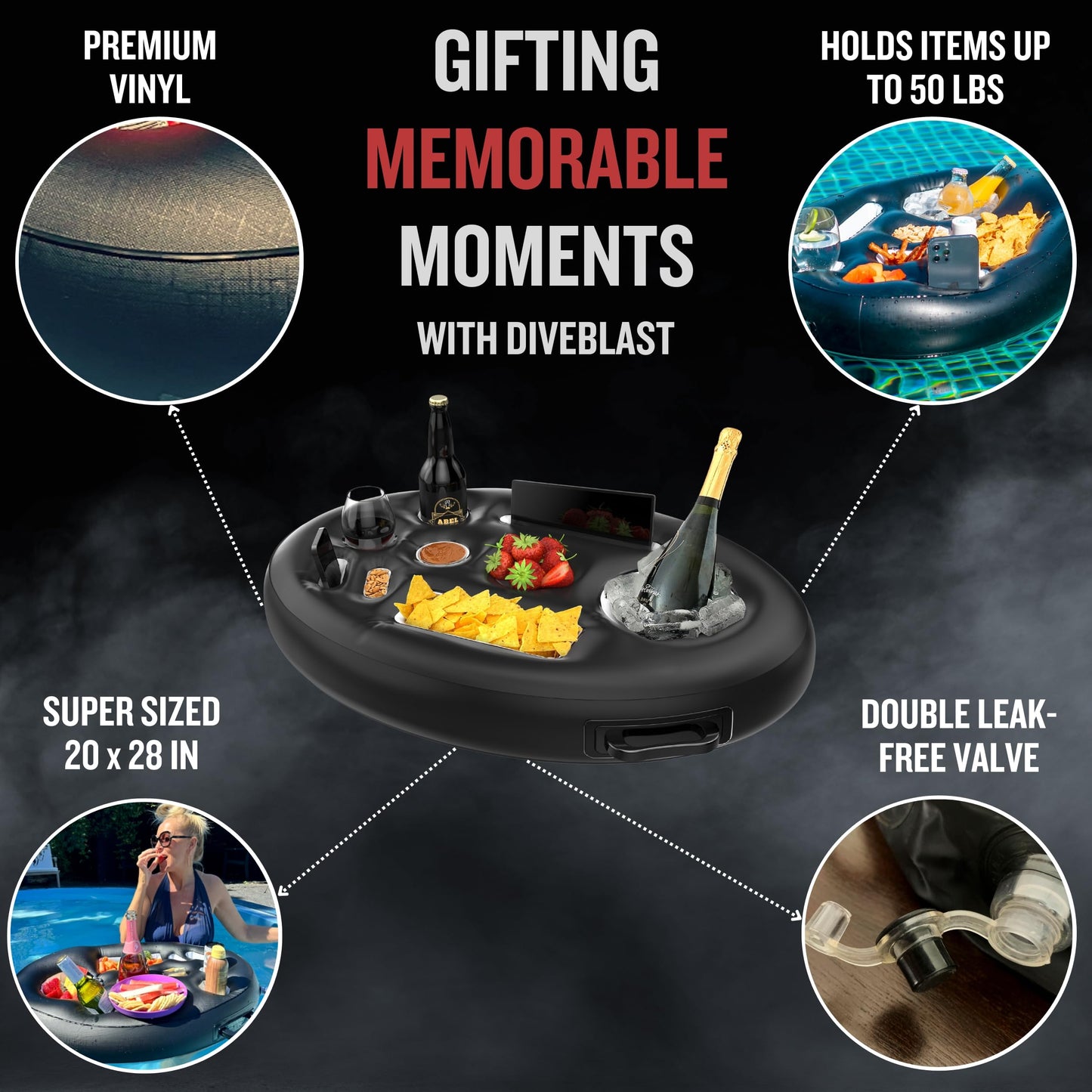 DIVEBLAST: Premium Floating Drink Holder for Pool, Hot Tub Accessories for Adults - Holds Up to 50 LBS - Fun Swimming Pool Accessories for Adults, Cool and Unique Drink Floaties