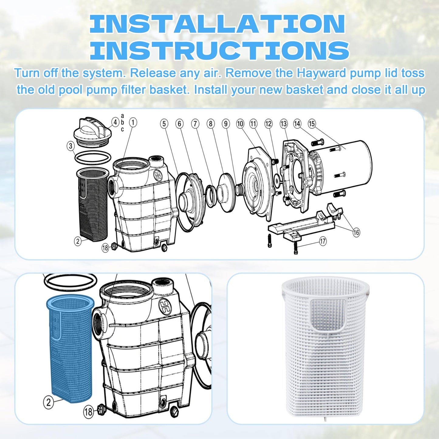 SPX3000M Pro Grade Pump Basket for Hayward Super II - Fits B-207 Super 2 Pool Pump, Small & Large Debris, Anti-Clog Reinforced Durability
