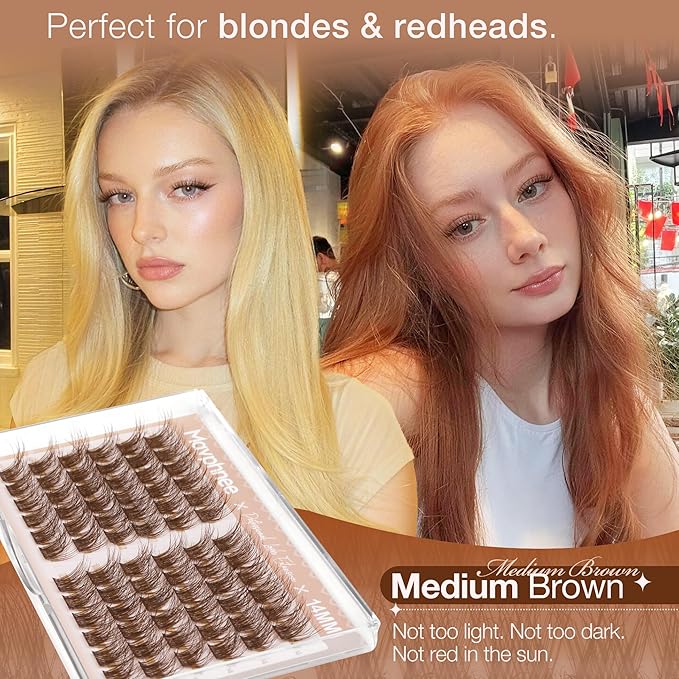 14MM Lash Clusters Brown Cluster Eyelash Extensions Natural Fluffy Individual Lashes C Curl Clear Band Cluster Lashes Reusable Wispy Dark Brown Lash Extensions For Full Glam