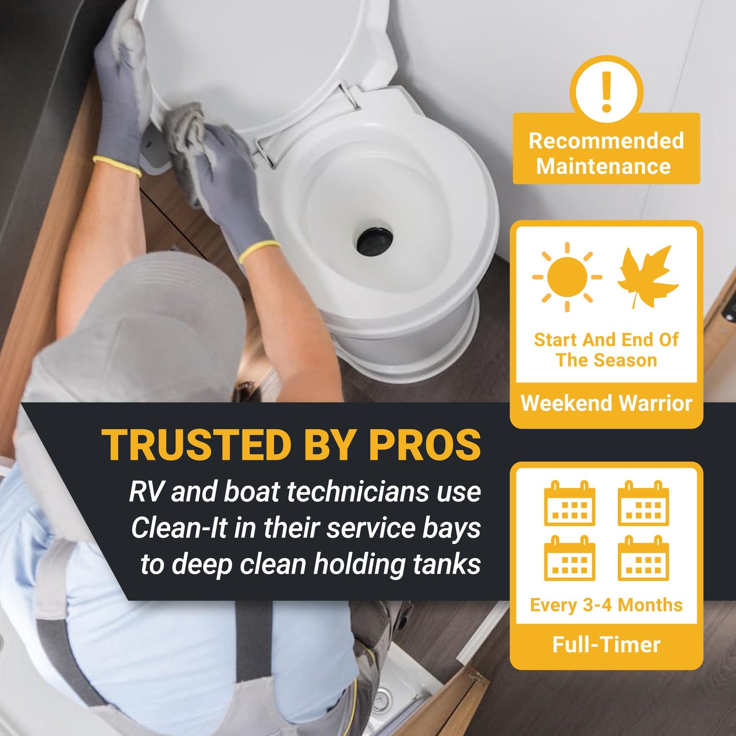 Unique Clean-It RV Black Tank Cleaner Liquid - Effectively Resets Dirty RV Black Tanks - Eliminates Odors and Waste (32 oz) Amazon Exclusive Packaging