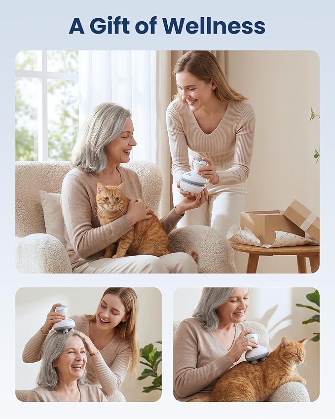 COMFIER Electric Cordless Hair Scalp Massager with Kneading 84 Massage Nodes, Handheld Portable Head Scratcher Massager for Hair Growth, Deep Clean and Stress Relax, Gifts for Men Dad