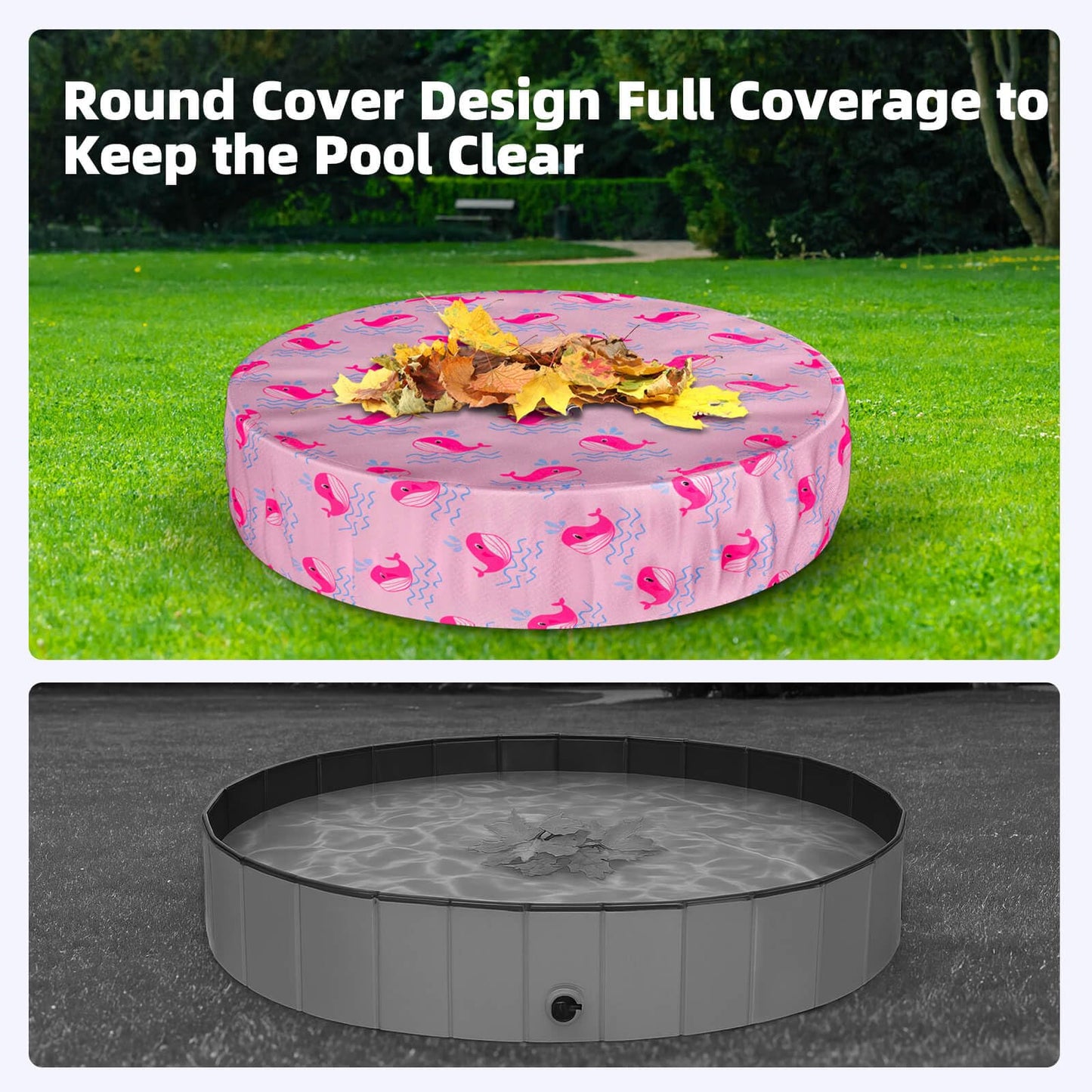Ladadee Foldable Dog Pool Cover – Waterproof Round Pet Dog Kiddie Bath Tub Lid Cover, Fit for 32/48/63 Inch Pools, Outdoor Portable Puppy Pool Accessories with Drawstring