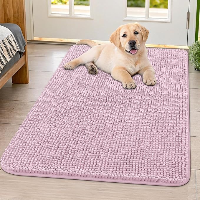 Smiry Dog Door Mat for Muddy Paws 40x32, Absorbs Moisture and Dirt Doormat, Non-Slip Washable Quick Dry Chenille Front Door Mat Indoor Entrance, Entryway Carpet for Inside Floor, Dusty Rose