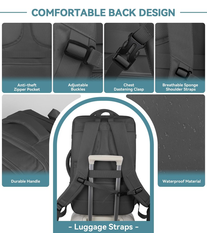 Travel Backpack, 50L Expandable Extra Large Laptop Backpack, Carry On Backpack Airline Approved Water Resistant Business Suitcase Daypack Bag Fits 17 Inch Laptops, Travel Gifts for Men Women, Black