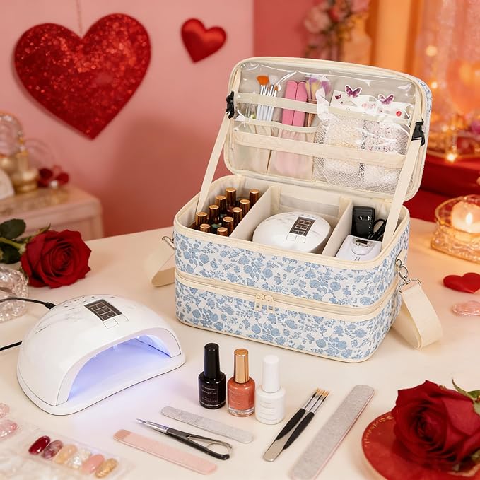 Ethereal Nail Polish Organizer Bag, Holds 50+ Bottles(15ml/0.5 fl.oz) UV Nail Lamp, Gel Polish Travel Storage Bag for Nail Kit, Gift for Manicurist, Girls