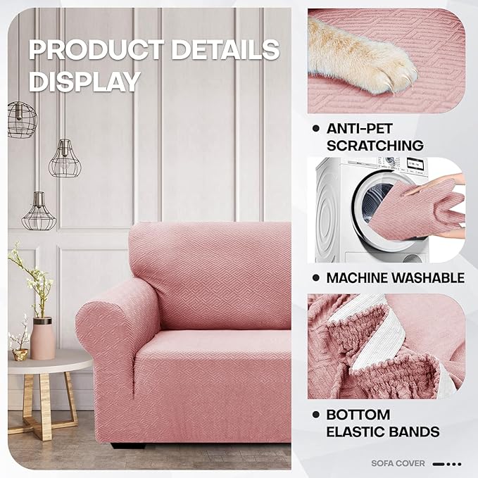 ZNSAYOTX 1 Piece Jacquard Chair Slipcovers for Living Room High Stretch Chair Covers with Arms Anti Slip Pets Friendly Couch Sofa Armchair Cover Furniture Protector (Small,New Pattern Rose)