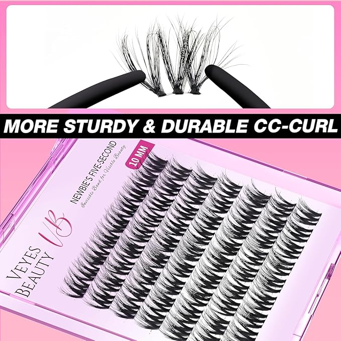 VEYESBEAUTY Lash Clusters Fluffy Individual Lash Extensions VBmuse 3D Layered Volume Eyelashes Thin & Invisible Band Wispy Faux Mink Lash Newbie's Five-Second Length 10mm