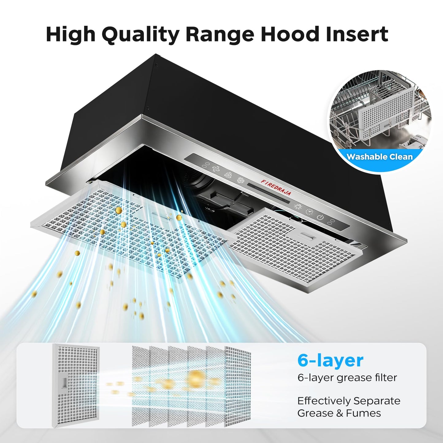 30 inch Range Hood Insert 400CFM Build-In/Insert Stainless Steel Kitchen Vent Hood |3-Speed Controls |Gesture & Touch Control LED Lights| 6 Layers Grease Filters|Ducted/ductless Convertible