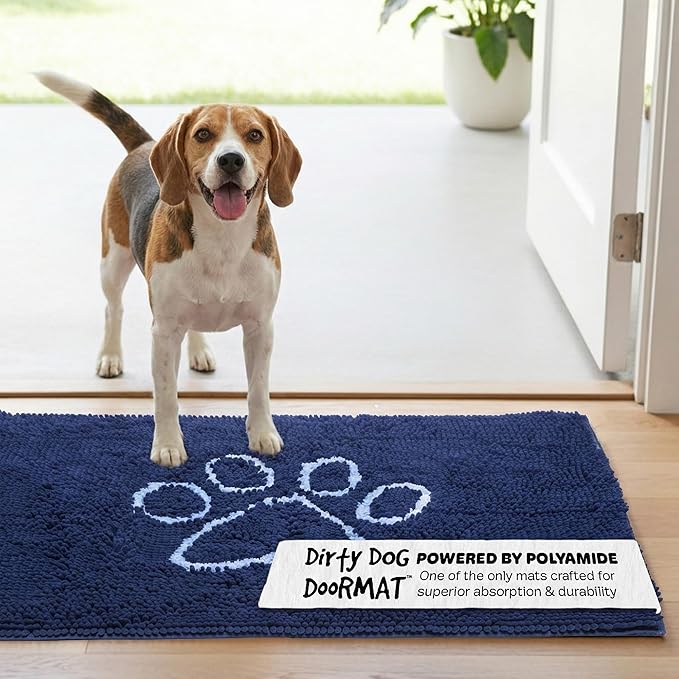 Dog Gone Smart Dirty Dog Doormat - Fast Drying Rug with Super Gripper Backing for Clean Floors - Super Absorbent and Machine Washable Mat for Muddy Paws - Bermuda Blue