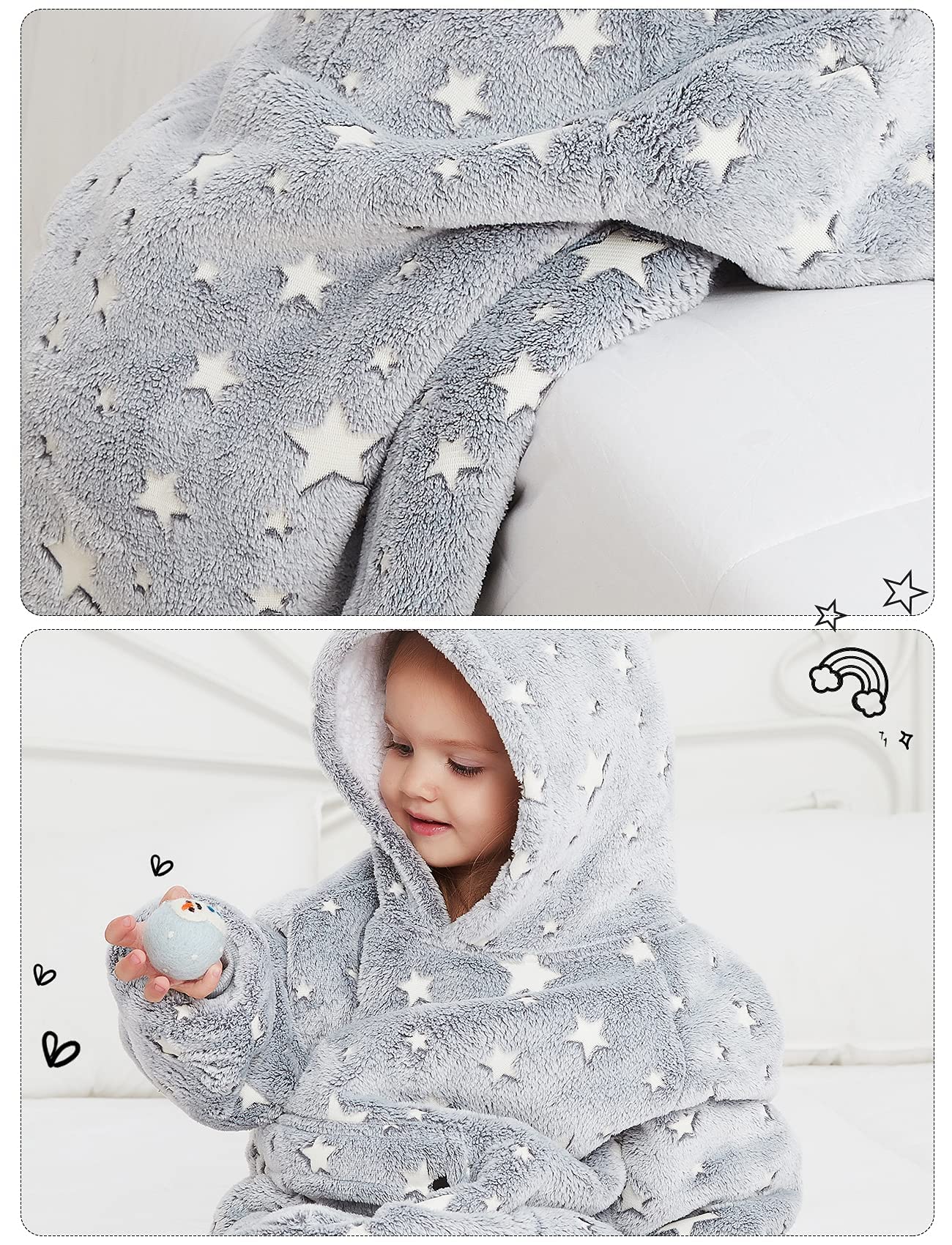 KFUBUO Wearable Blanket Hoodie for Kids Toddlers Sherpa Blanket Sweatshirt With Pocket Cute Hoodies 2-6 Year Old Girl Boy Birthday Gifts