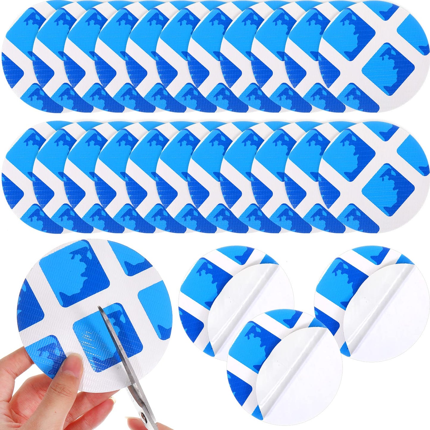 Outus 24 Pcs Vinyl Pool Patch Repair Kit Self Adhesive Pool Liner Plastic Repair Patch Pools Patches for Above Ground Pools Inflatable Boats Air Mattress Products, 4 Inch(Blue Checkered)