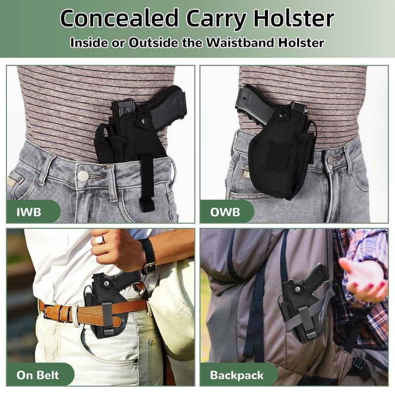 9mm Gun Holster for Men&Women, IWB/OWB Concealed Carry 380 Pistol Holsters, Right&Left Hand Gun Pouch Fits Glock 19/17/26/27/43x, 1911, Sig, S&W M&P, and Similar Handguns