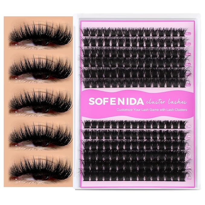 SOFENIDA Lash Clusters Eyelash Clusters 100D+150D Thick Volume Cluster Eyelash Extensions D Curly Cluster Lashes 10-18mm Wispy Lash Clusters DIY Lash Extension (100D+150D-10-18MIX Lashes)
