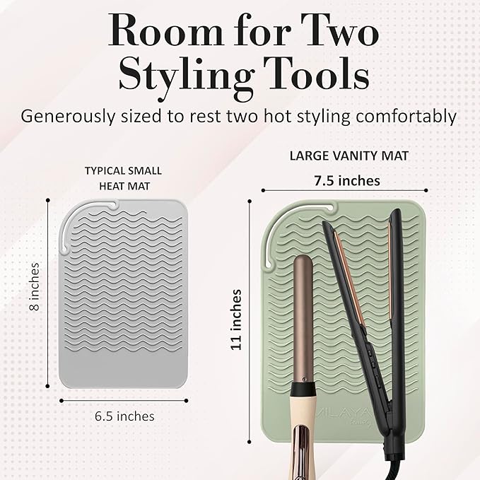 Milaya Beauty Large Heat Resistant Mat for Hair Tools – Silicone Curling Iron Holder & Flat Iron Holder – Non-Slip Hot Tool Mat & Vanity Mat – Vanity Accessories for Women, Home, Salon, or Travel