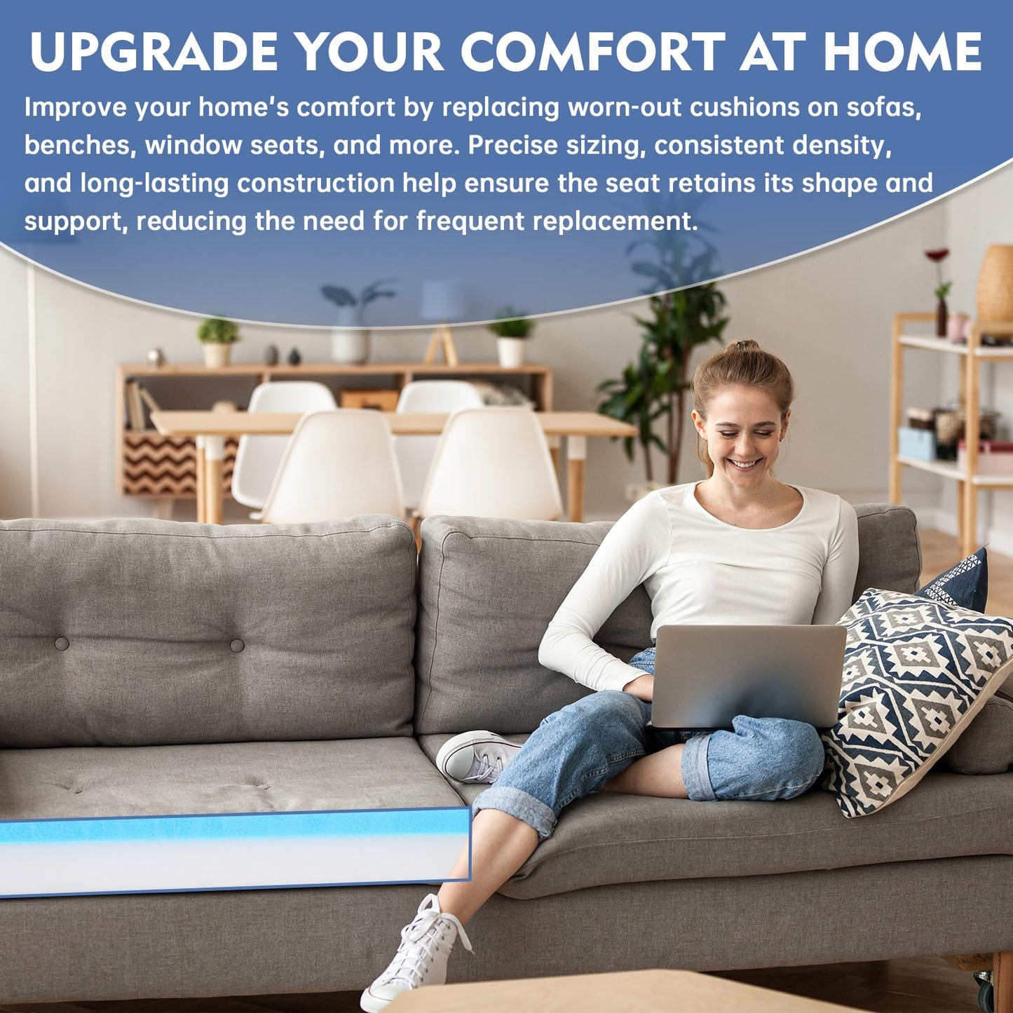 Upholstery Foam, 72" x 24" x 3" High Density Gel Memory Foam Padding Couch Cushion Support, Cut to Size Foam Replacement Pad for Sofa Sag Support