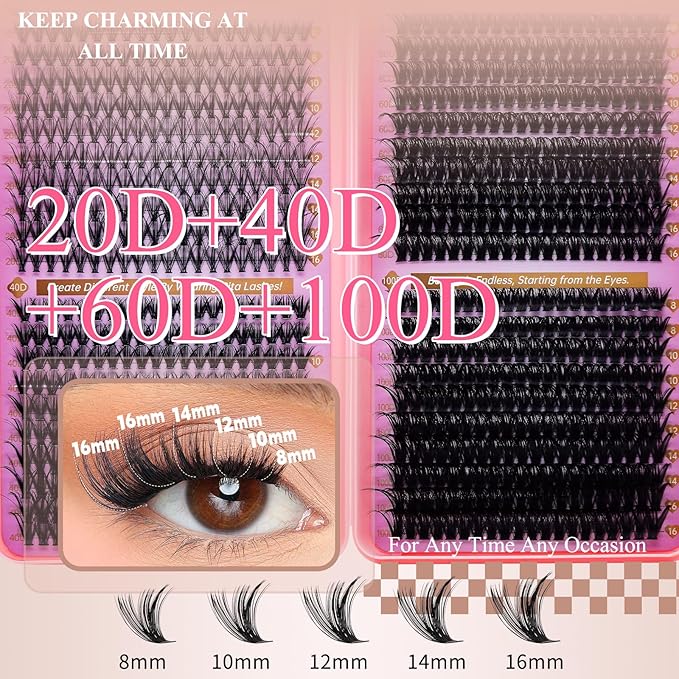 RITALASH Lash Extension Kit DIY Lash Clusters 800pcs Cluster Lashes Individual Lashes Book Set Eyelash Extension Kit with Lash Bond and Seal,Lash Remover,Lash Tweezers(20D+40D+60D+100D Kit,8-16mm)