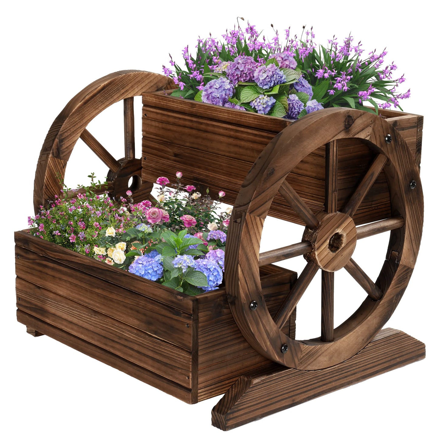 OIPRTGFJ Wooden Wagon Planter Box Garden Planter with Wheels (2-Tier Planter Box -1PC)