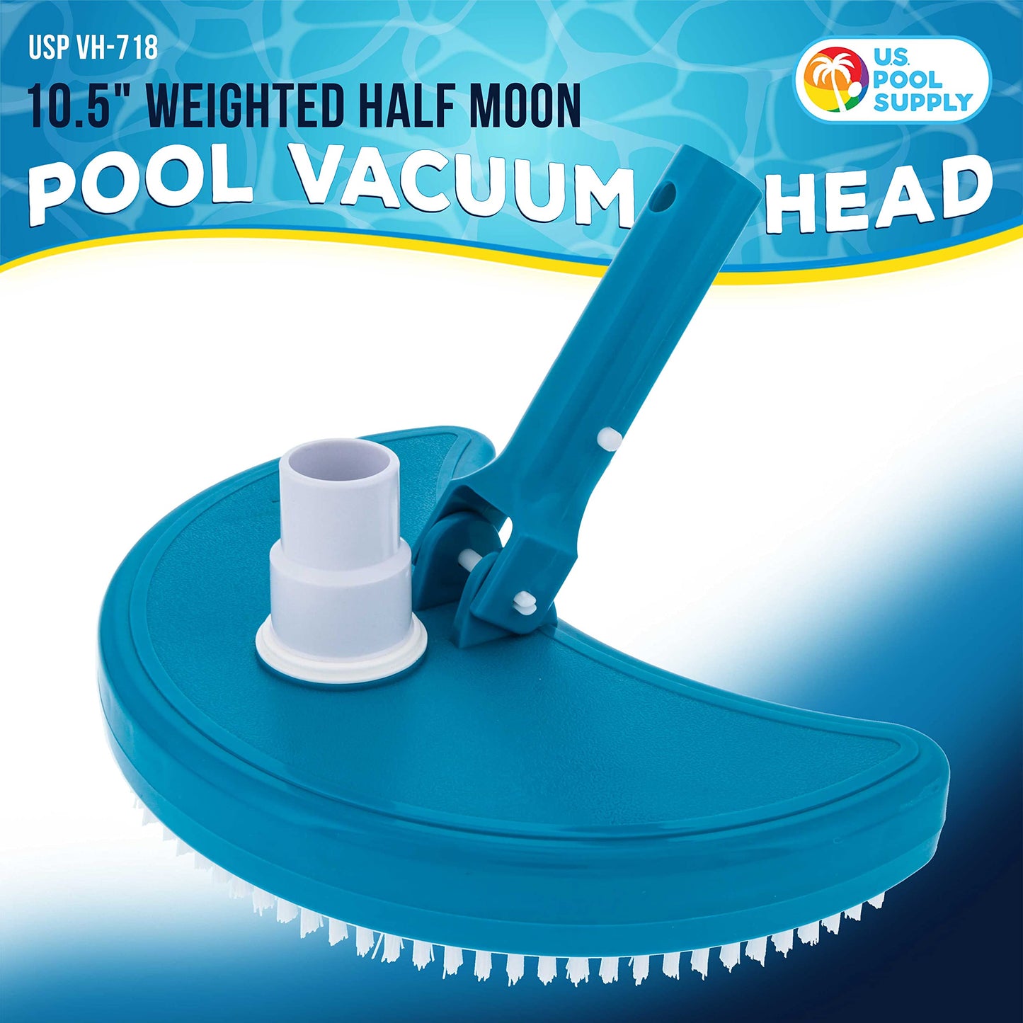 U.S. Pool Supply Half Moon Manual Pool Vacuum Head for Inground Pools Above Ground, Weighted - Swivel Hose Connection 1.5" 1.25", Pole Handle Bottom Brushes, Cleaning Vinyl Liner, Accessory Attachment