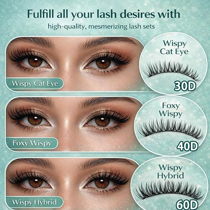 Wispy Lash Clusters 640pcs Eyelash Cluster Extensions 30D+40D+50D+60D Curl Individual False Eyelashes 9-16mm Natural Fluffy Mink Lash Clusters Extension Kit