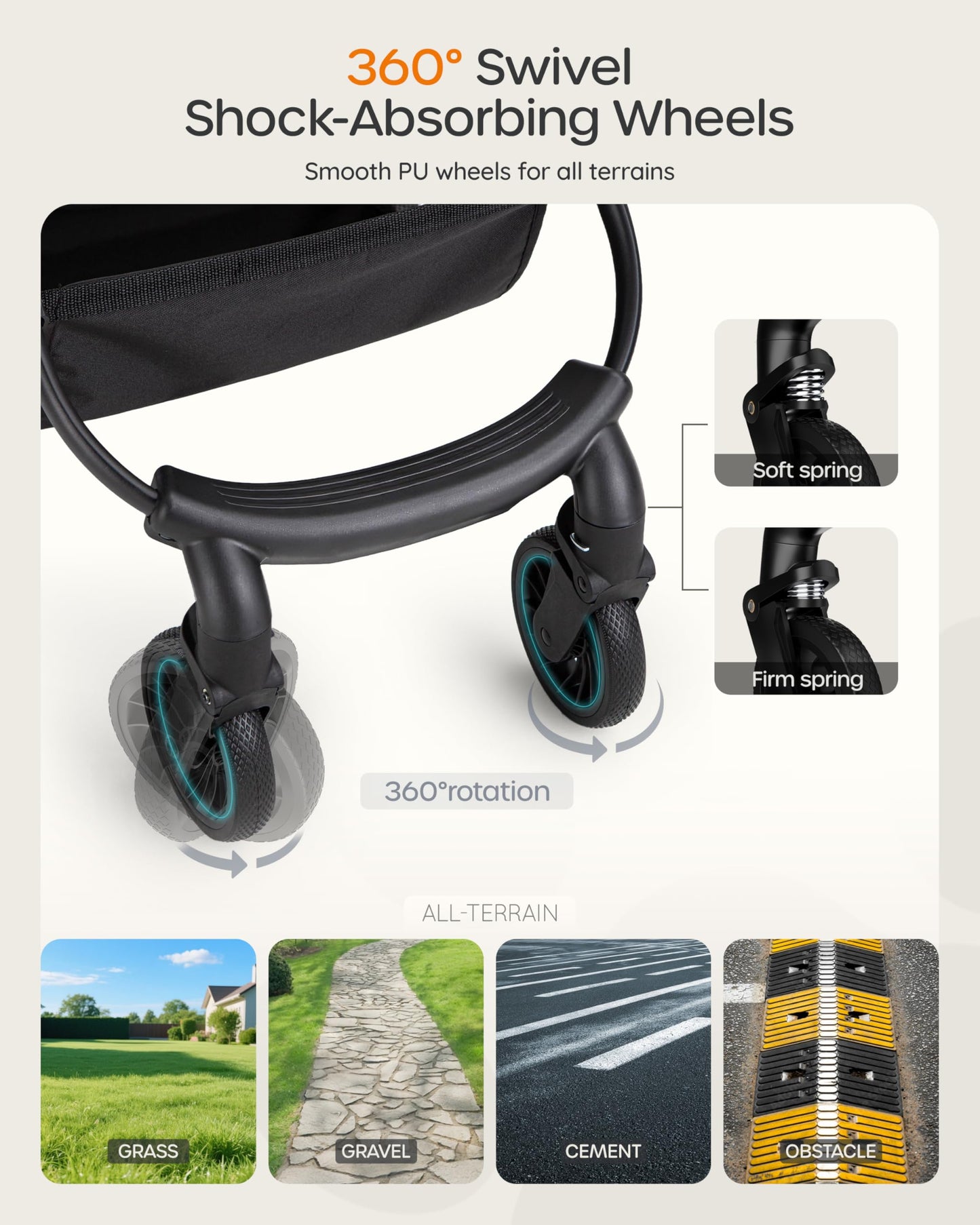 OJCME 3 in 1 Pet Carrier Stroller with Detachable Carrier, Foldable Dog & Cat Stroller for Small/Medium Dogs up to 33 lbs, Large Storage Bag, Full Window Mesh, One-Touch Dual Brake, Car Seat