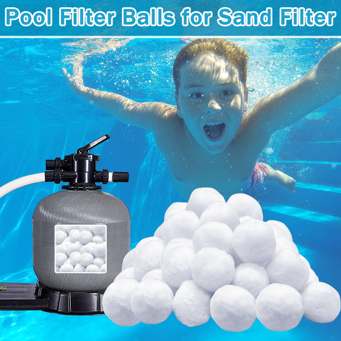 ZeeDix 1.6 lbs Pool Filter Balls for Sand Filter Pump, New Upgrade Efficient Swimming Pool Filter Sand Alternative(Equals 50 lbs Pool Filter Sand), Reusable Eco-Friendly Fiber Filter Media Balls