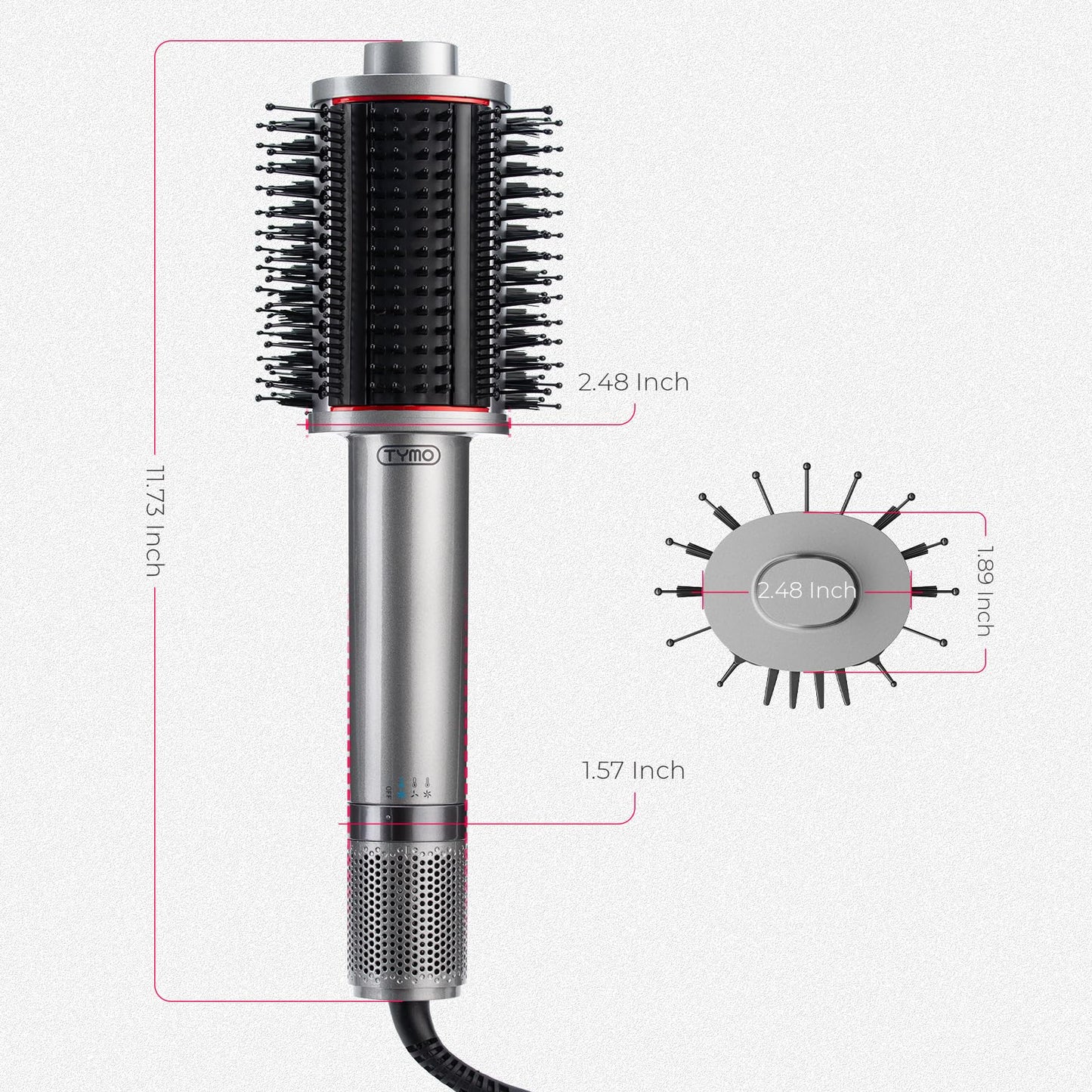 TYMO 4.0 Hair Blow Dryer Brush - Lightweight 3X Faster Drying 5-in-1 Ionic Blowout Hair Dryer Brush Adds Shine, Volume & Fullness for Smooth, Anti-Frizz Straight, Curl & Blowout Styles, Metal Grey