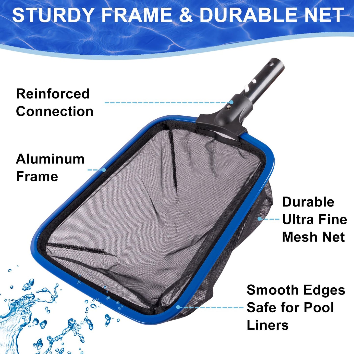 POOLAZA Deluxe Swimming Pool Cleaning Kit Including 20'' Pool Brush Head & Heavy Duty Pool Nets for Cleaning (17.5''Pool Net Skimmer & Semi-deep Ultra Fine Mesh Pool Skimmer Net with Aluminum Frame)