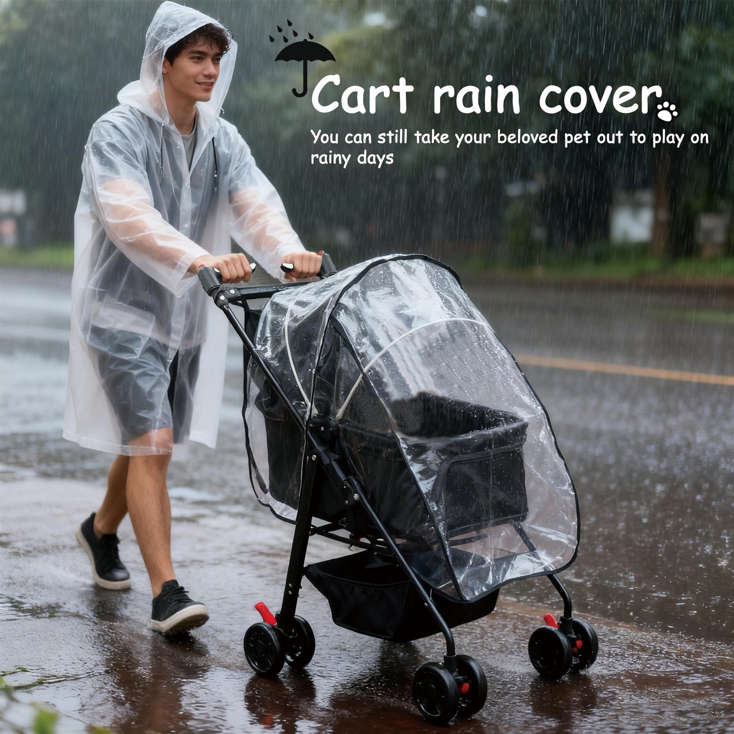 XL Extra-Large Pet Stroller, Running&Travel Pet Cart with Weather Cover, Cat&Dog Stroller for Large/Medium/Small Pets, Outdoor Pet Supplies 16.1"(D) 28"(W) 38.6"(H)
