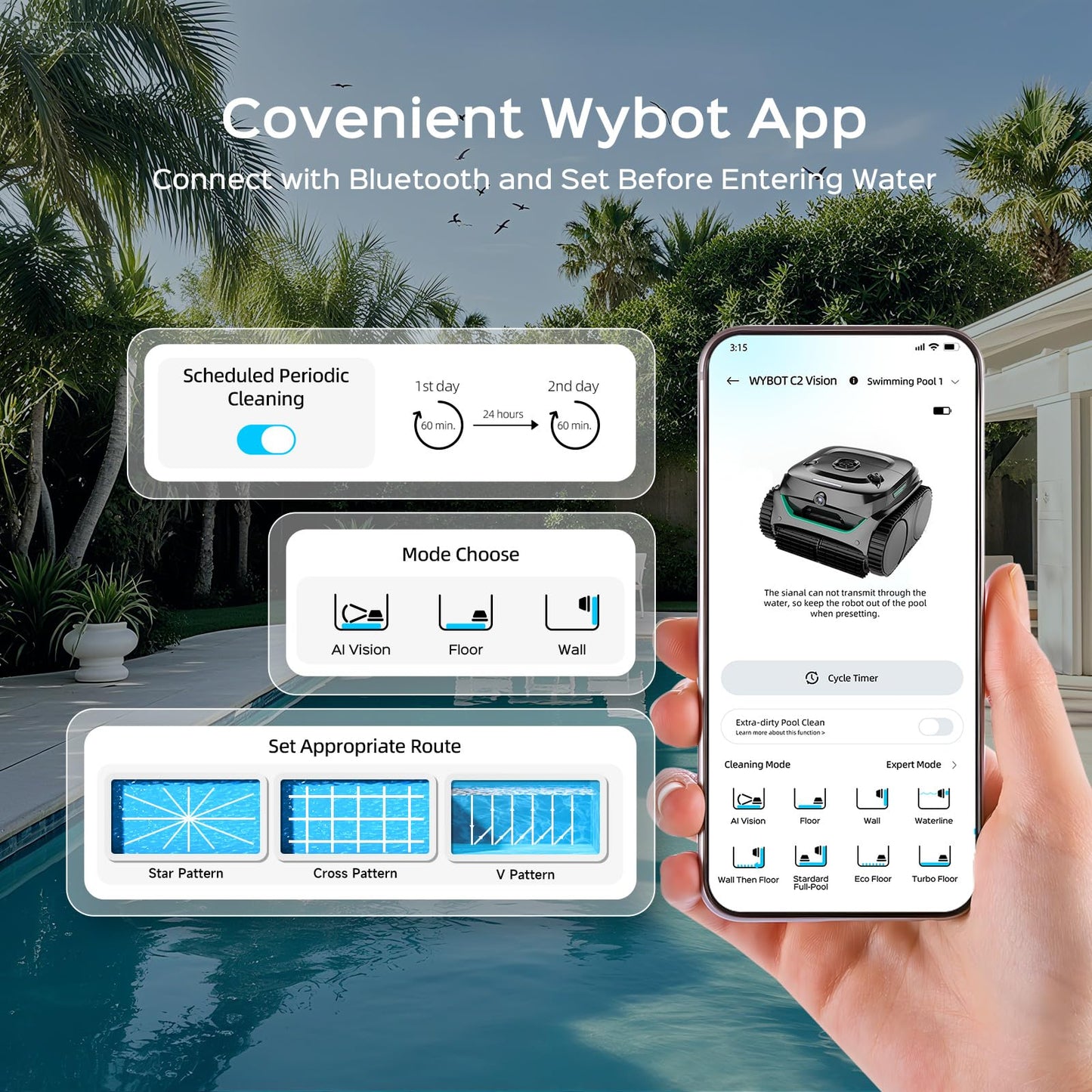 (2026 Upgrade) WYBOT C2 Vision AI Camera Cordless Pool Cleaner Robot for Inground Pools, 8 Mode Robotic Pool Cleaner, Utra-fine Filtration, Powerful Suction, Wall Climbing, Waterline Cleaning, Black