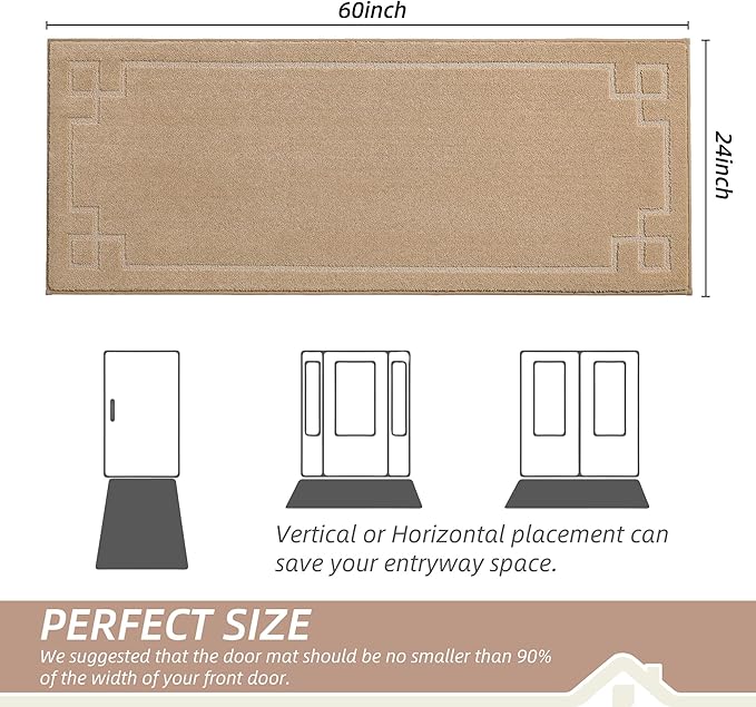 BEQHAUSE Door Mat 24" x 60", Non-Slip Door Mats Indoor Entryway Rugs Washable Low-Profile Absorbent and Stain Resist Floor Mats, Dog Door Mat for Front Back Door, Mud Wet Shoes & Paws, Beige