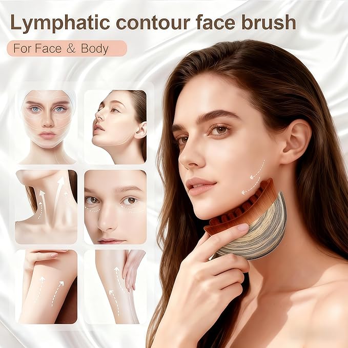2PCS Lymphatic Contour Face Brush, Lymphatic Drainage Massager for Face,Ergonomically Designed to Fit The Skin Precisely.