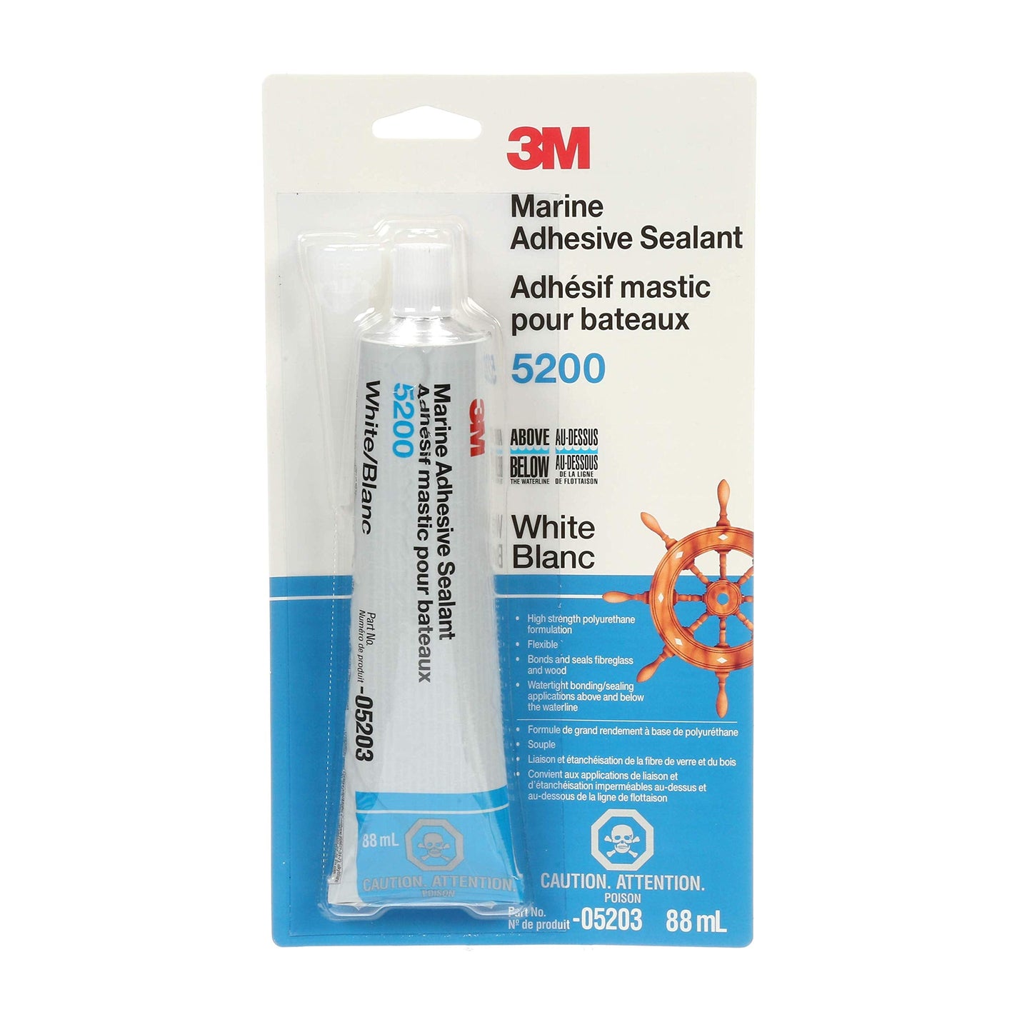 3M Marine Adhesive Sealant 5200 (05203) Permanent Bonding and Sealing for Boats and RVs Above and Below the Waterline Waterproof Repair, White, 3 fl oz Tube