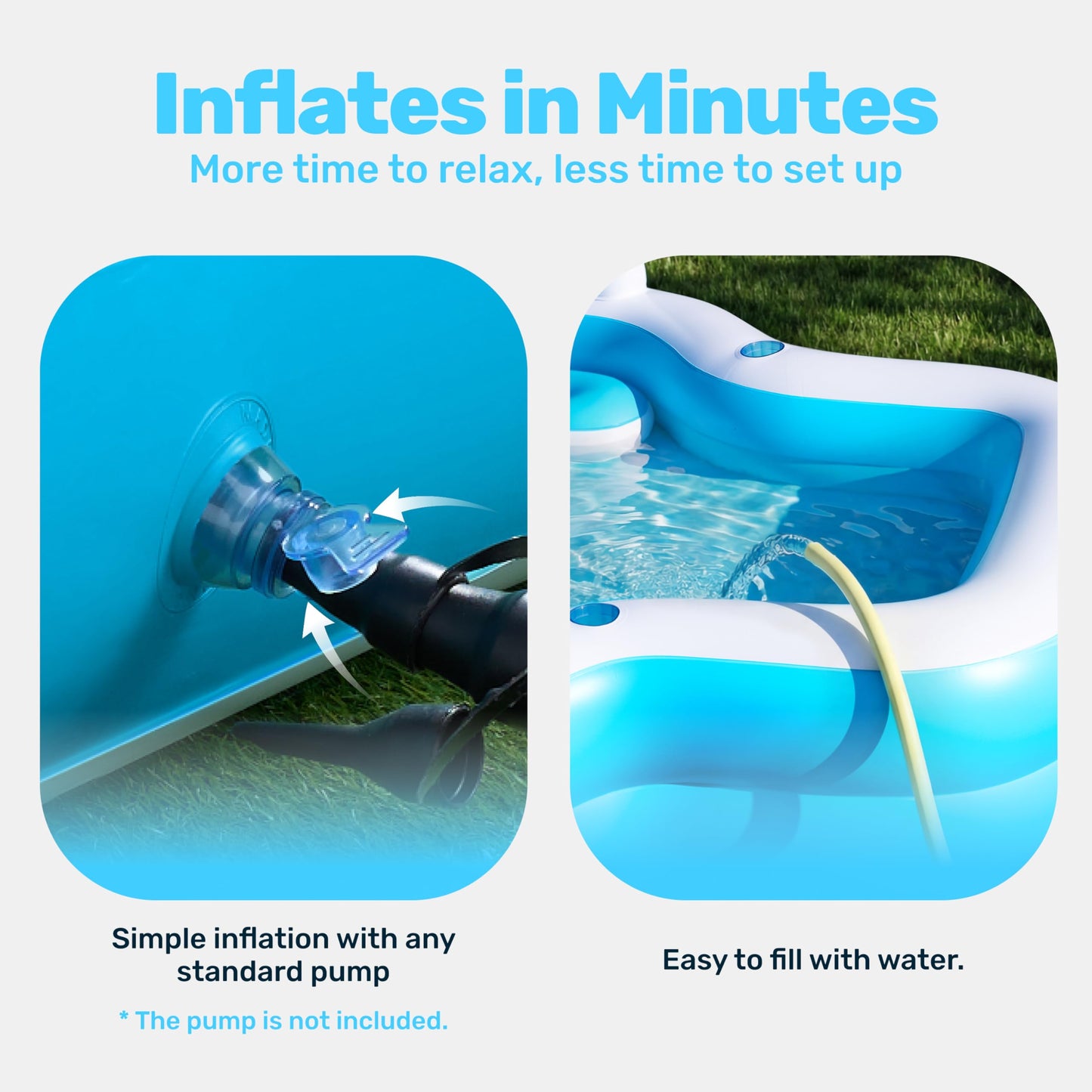 SLOOSH Inflatable Pool for Family with Seats, 120" x 101" x 26" Full-Sized Blow Up Durable Thickened Above Ground Pool with Backrest Cup Holders,Swimming Pools for Backyard Summer Water Lawn, Blue